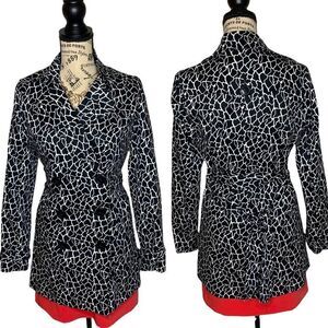 Vertigo Paris Black White Spotted Print Thigh Length Belted Lined Coat 8 10 .